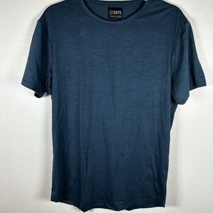 Cuts Clothing Men's Short Sleeve Crew Neck Curve Hem Slub Tee Blue Size L New